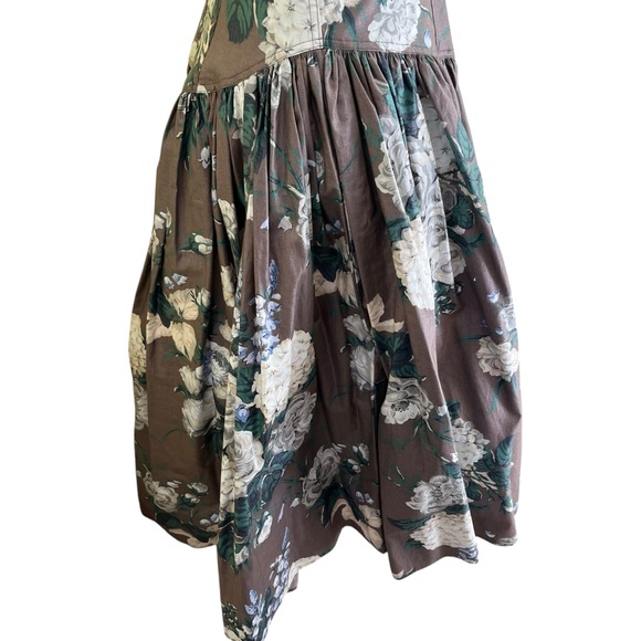 Rhonda Harness Foxy Lady Vintage Taupe/White Floral Cotton Halter Dress 8 - Picture 11 of 17